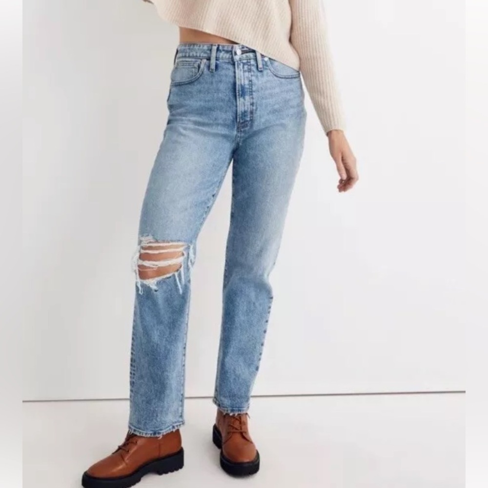 Madewell The Curvy Perfect Vintage Straight Jean Blue Distressed Size 18W